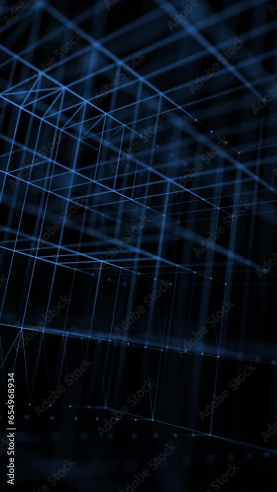 Vertical video - rotating blue cube grid of glowing plexus lines and dots. This modern geometric technology background is full HD and a seamless loop.	
