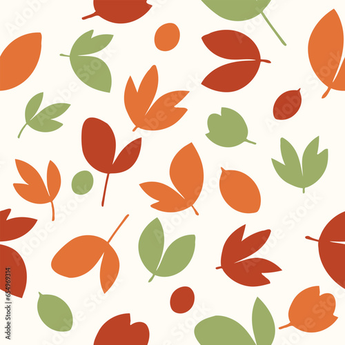 Autumn seamless pattern with different leaves flower and plants