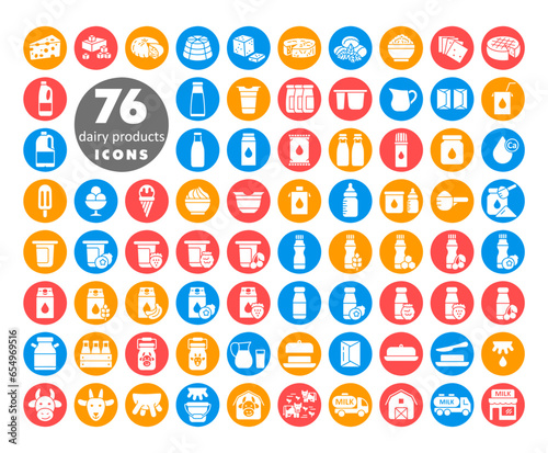 Milk, dairy products vector icon set