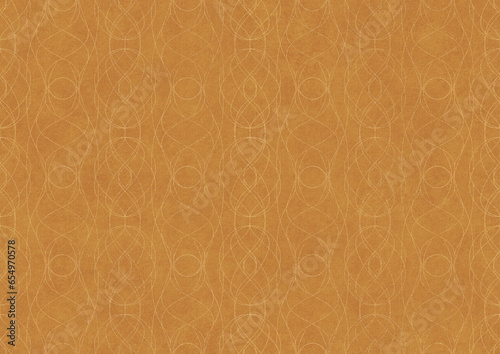 Hand-drawn unique abstract symmetrical seamless gold ornament on a yellow background. Paper texture. Digital artwork, A4. (pattern: p10-1c)
