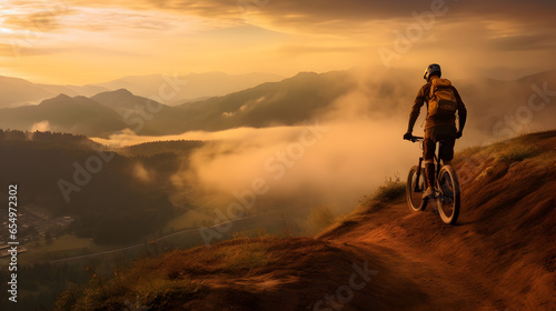 Mountain Biker Conquering the Sunset Peak  Embracing the Thrill of Nature s Beauty  generative ai 