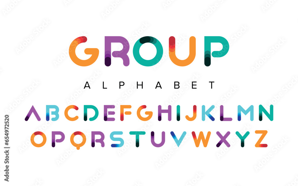 Group Modern minimal abstract alphabet fonts. Typography technology, electronic, movie, digital, music, future, logo creative font. vector illustration