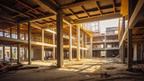 photograph of Building under Construction site. wide angle lens realistic natural lighting