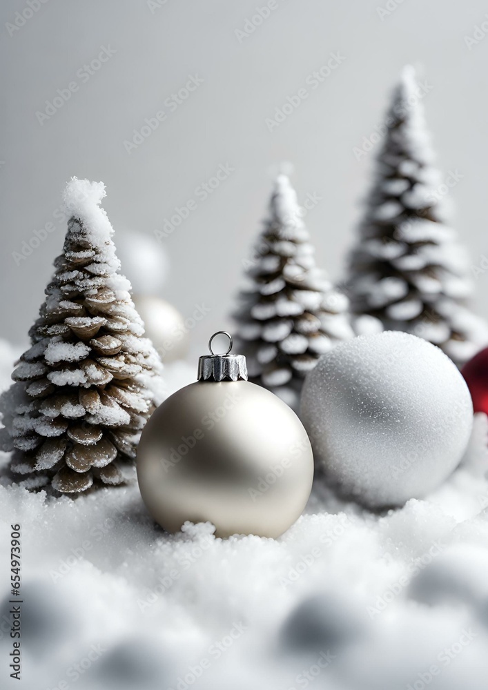 Light white Christmas background with assorted colored spheres