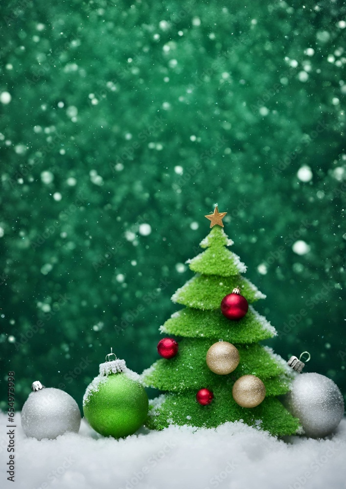 Green background with Christmas decoration