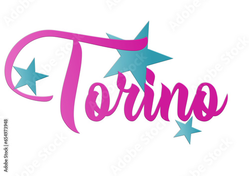 Torino  -, city ​​name -word - Vector Graphics with stars - blue and pink color -ideal for websites, presentations, greetings, banners, cards, t-shirt, sweatshirt, prints, mug, Sublimation, Cricut