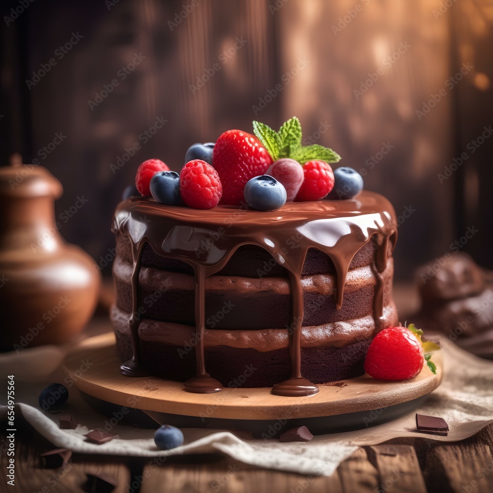 chocolate cake with strawberries. Generative AI. chocolate cake with strawberries. Generative AI.