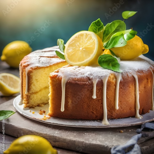 lemon cake on a plate. Generative Ai.