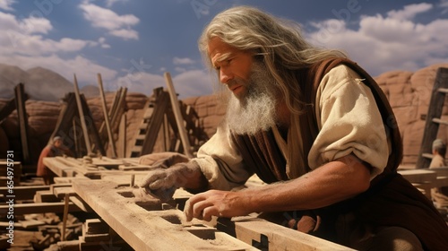 Noah's designing and building the Ark to survive the flood