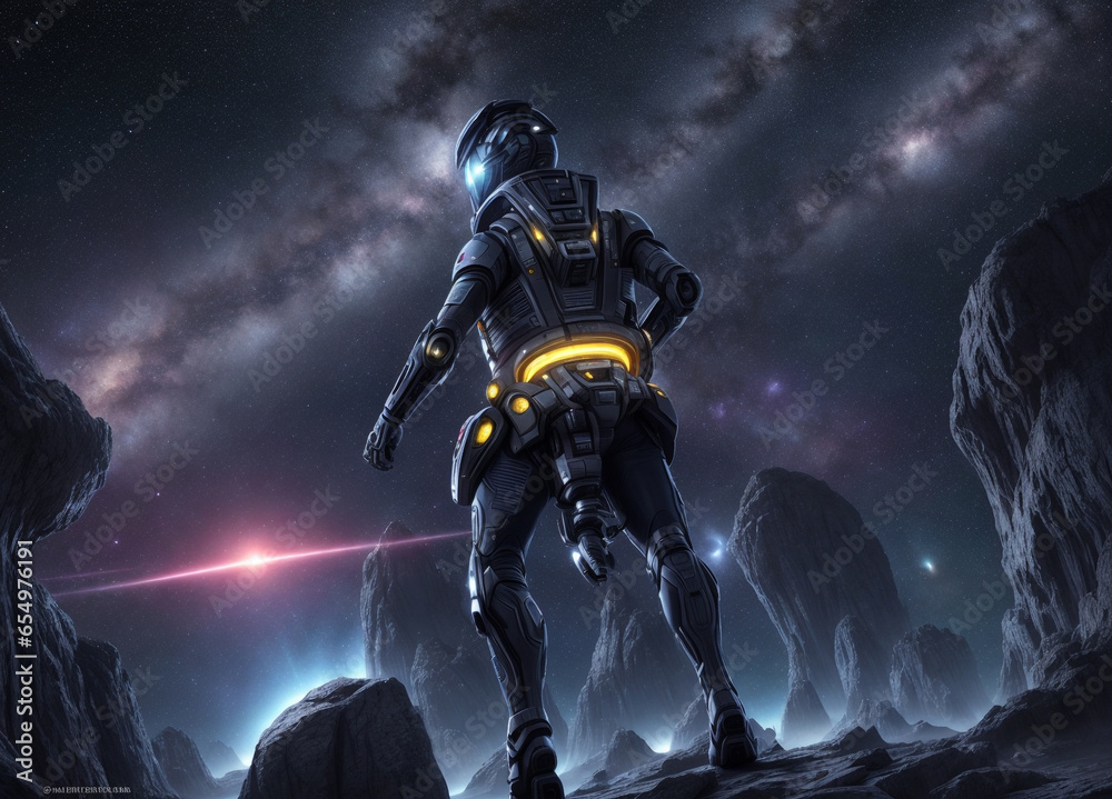 Fototapeta premium space man robot abstraction galaxy stones rocks