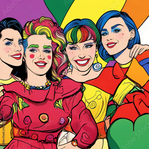 Diverse Pride Celebration: Pop Art Illustration Depicting LGBT Community and Inclusivity in Vibrant Banner, Texture, or Background Design