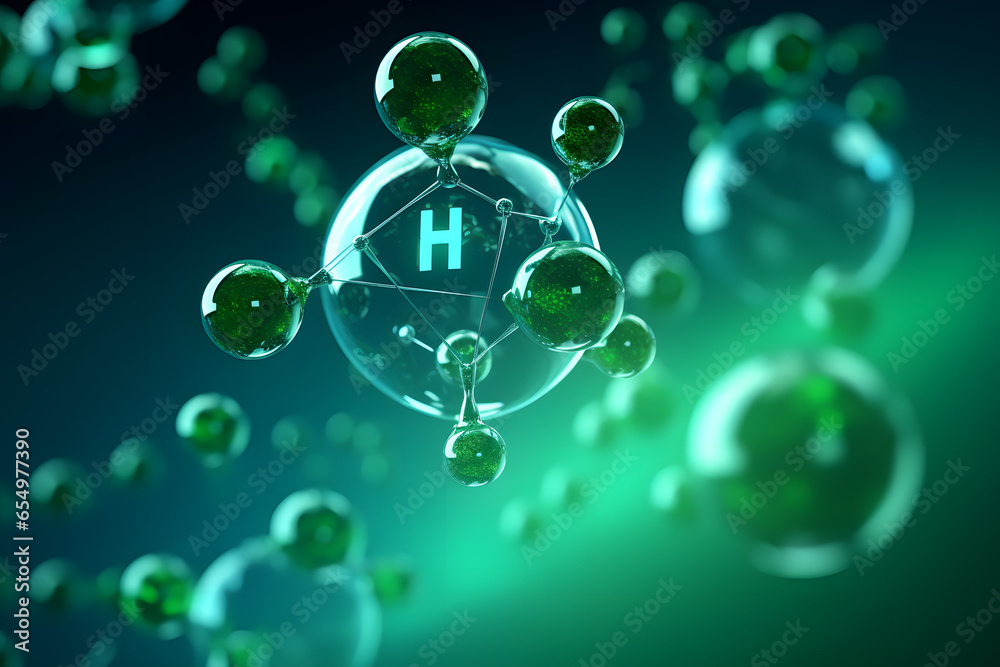 Green hydrogen energy, H2 gas molecules for production of green ...