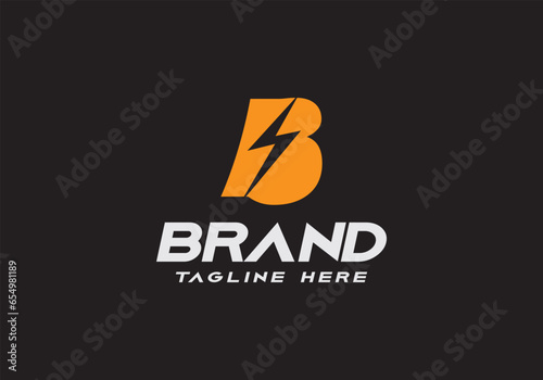 B Letter Logo With Lightning Thunder Bolt Vector Design. Electric Bolt Letter B Logo Vector Illustration.