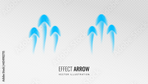 Arrow air flow effect on a transparent background. A set of blue arrows indicating the direction of air flow. Vector illustration of cold air