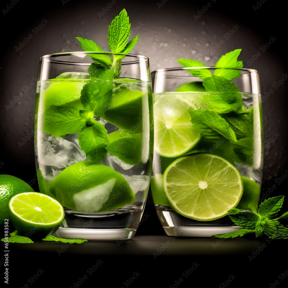 Image of glasses with alcoholic drink mahito Image of glasses with alcoholic drink mahito