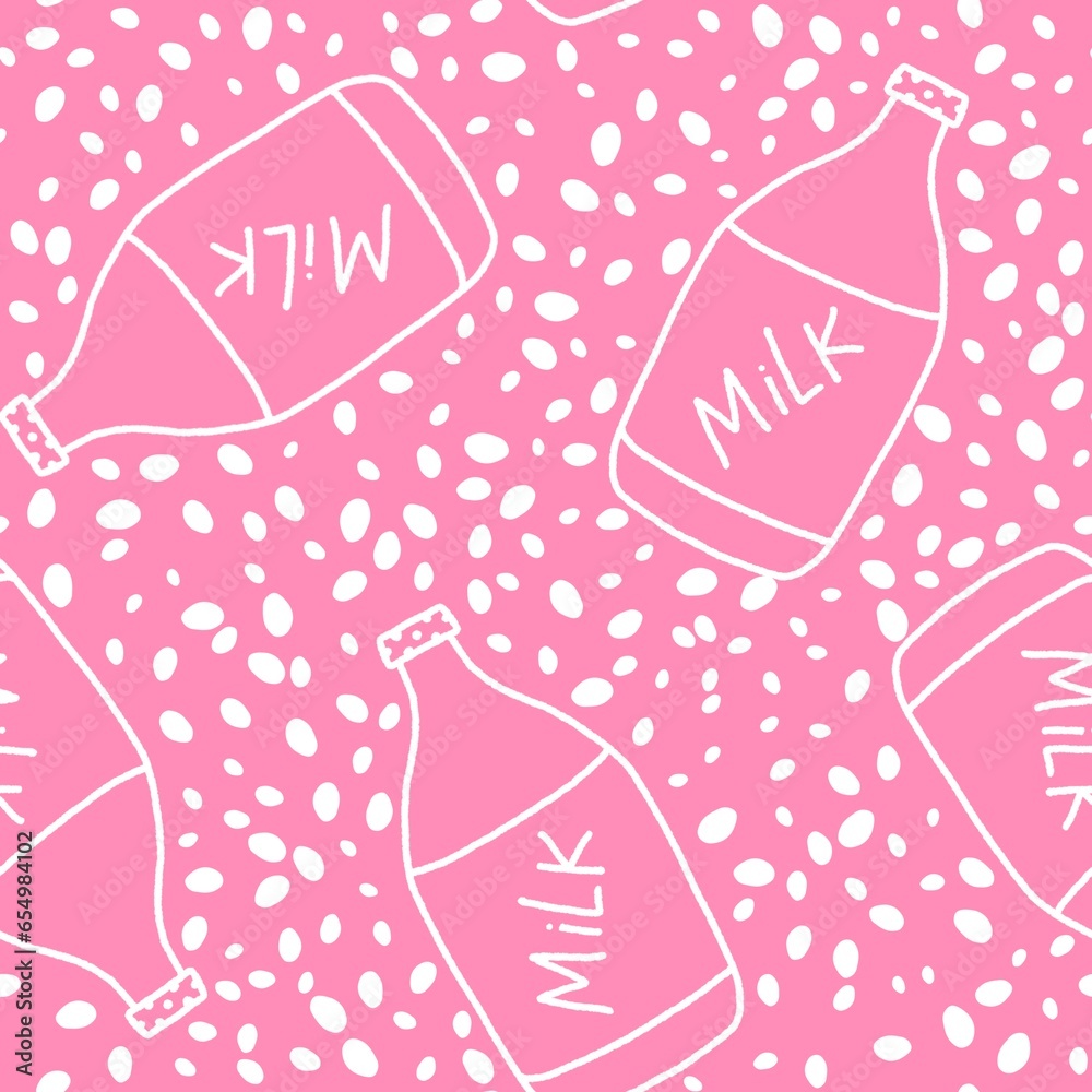 Cartoon milk bottle seamless doodle pattern for wrapping paper and fabrics and linens and kids clothes print