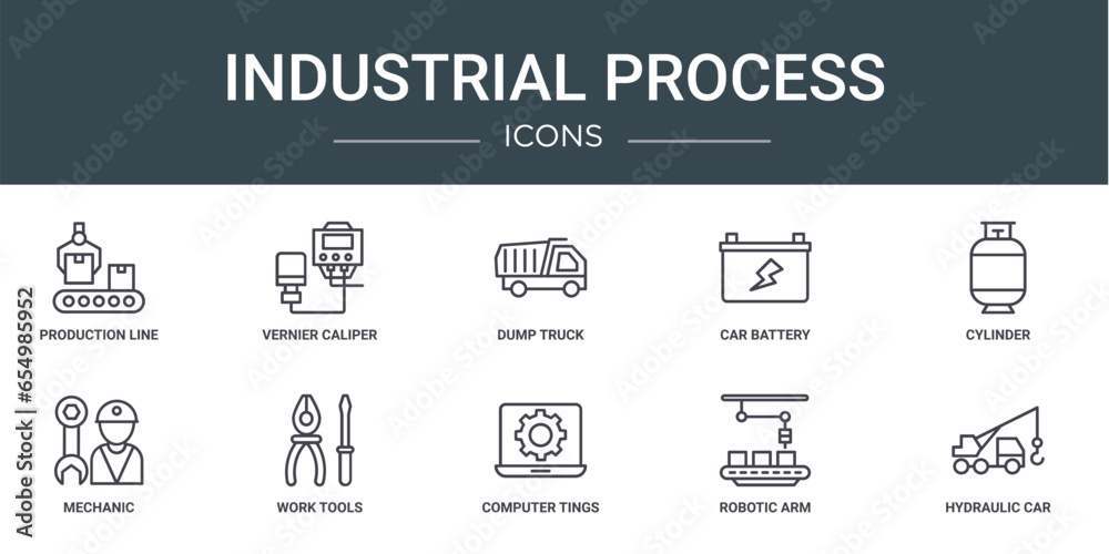 set of 10 outline web industrial process icons such as production line ...