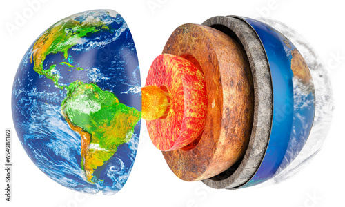 Fototapeta Naklejka Na Ścianę i Meble -  Earths layers, internal structure of Earth, cross-section of the Earth. 3D rendering isolated on transparent background