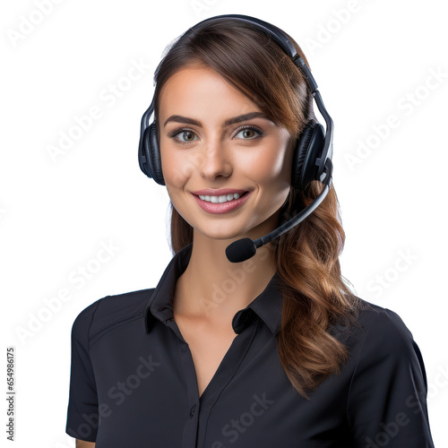 Beautiful Female Call Center Agent on Transparent Background photo