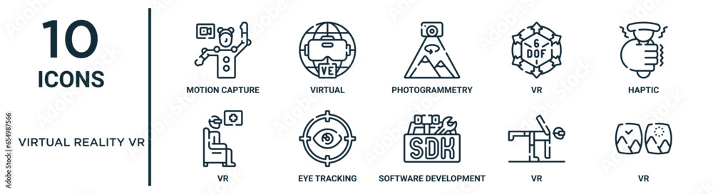 virtual reality vr outline icon set such as thin line motion capture ...