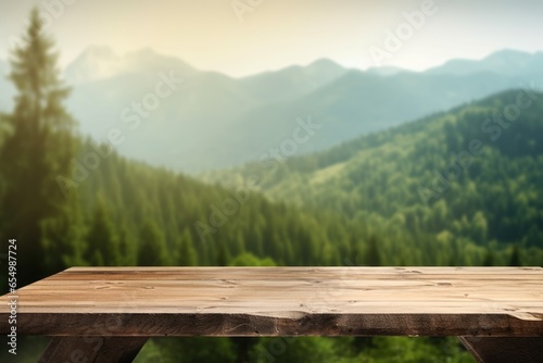 Empty table for product advertising display in natural background. Generative AI image weber.