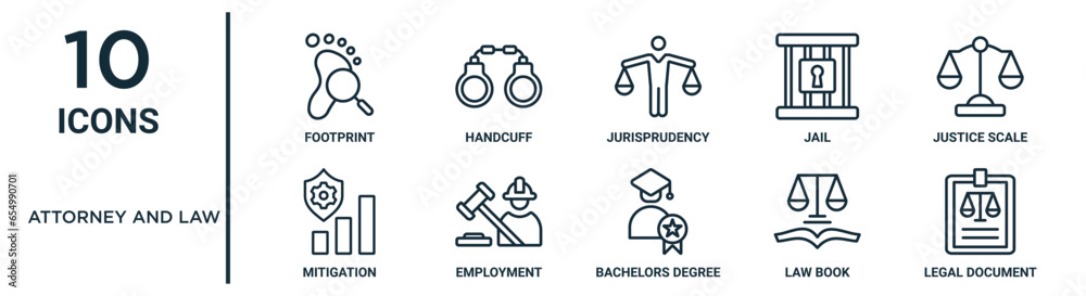 attorney and law outline icon set such as thin line footprint ...