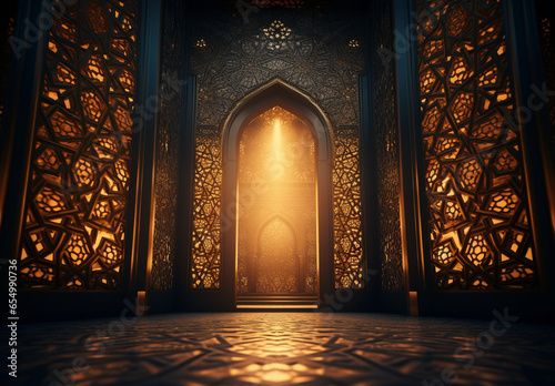 Islamic mosque interior with arabic traditional ornament