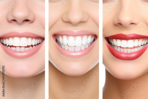 Teeth close up of a woman with a smile. Healthy orthodontic center 
