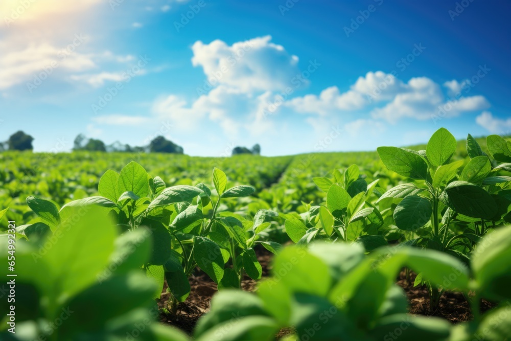 Big organic territory of green field with blue sky Big organic territory of green field with blue sky