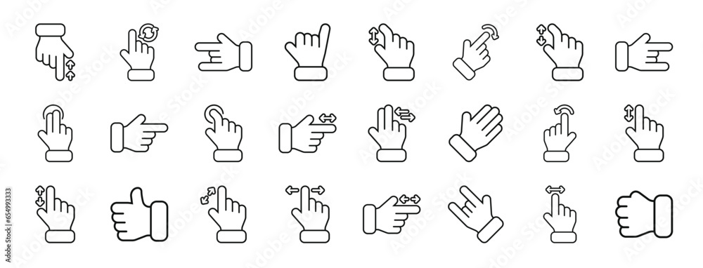 Vetor de set of 24 outline web hand gestures icons such as scroll ...