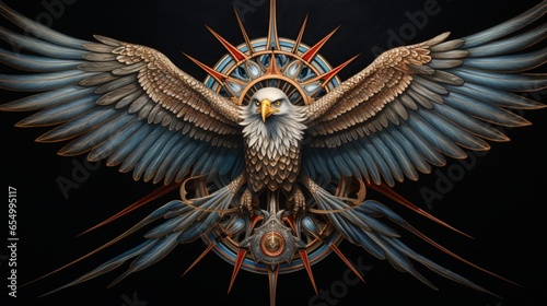 an exquisite mandala composition capturing the elegance of a soaring bald eagle