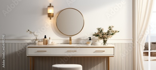 Fényképezés elegant minimalistic vanity stool interior home bathroom, ai