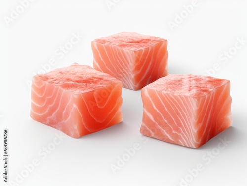 Three Pieces Of Slices of Salmon on a white background