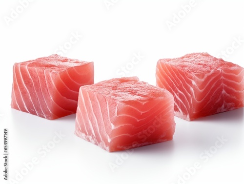 Three Pieces Of Slices of Salmon on a white background
