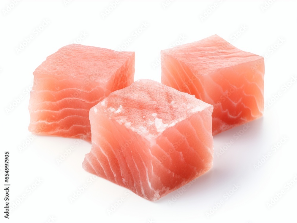 Three Pieces Of Slices of Salmon on a white background