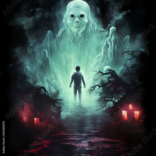 Adventure style cover of a 1980s horror movie poster