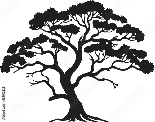 Black tree silhouette isolated on white background, vector Illustrations