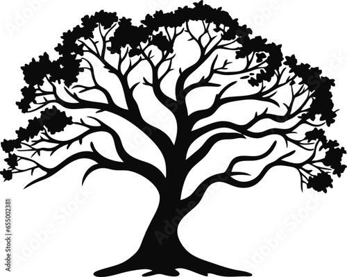 Black tree silhouette isolated on white background, vector Illustrations