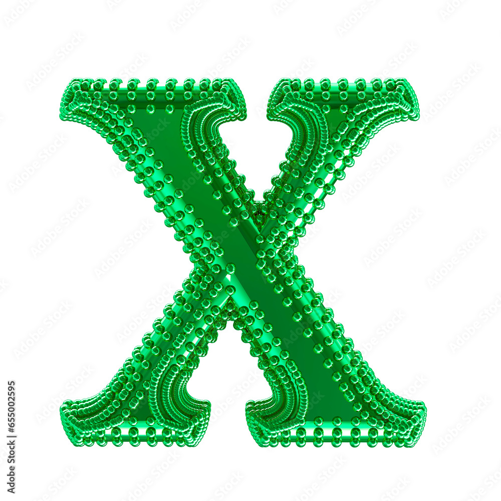 Small spheres on the green symbol. letter x Small spheres on the green symbol. letter x