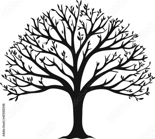 Vector illustration. Bare tree silhouette without barren leaves dead no scary black life. Hand drawn. Isolated on white background. © Ibad