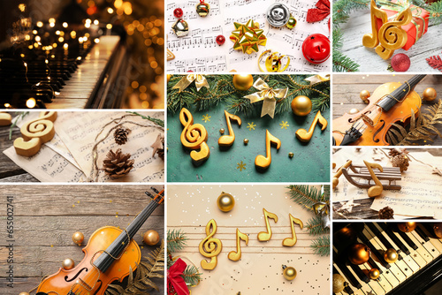 Christmas collage with musi...