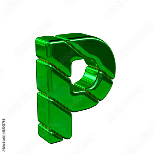 Green diagonal block symbol view from the left. letter p