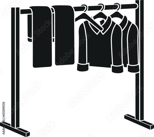 Cartoon Black and White Illustration Vector Of A Clothes Rack Hanging Jumpers and Trouser Pants