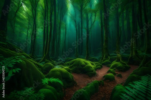 Enchanting and beautiful forest with sunlight filtering through the branches of trees - AI Generative © Being Imaginative