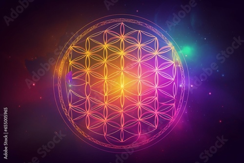 Flower of life - cosmic light - banner/background. Generative AI © Ella