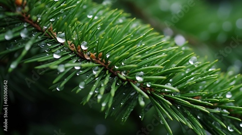 rain drops pine tree close-up 