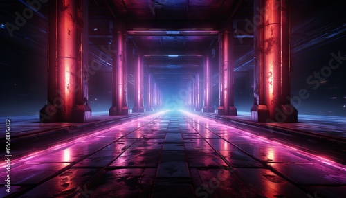 Corridor Tunnel Dark Hall Reflective Neon Glowing Sci Fi Futuristic © Nob