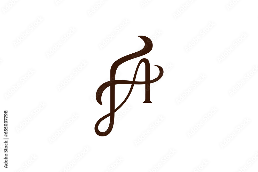 Initial letters F and A, FA, AF, letter logo, monogram line art style, brown on white background Initial letters F and A, FA, AF, letter logo, monogram line art style, brown on white background