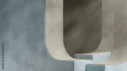 geomertic podium in landscape with minimalistic background, 3d image render scene template
