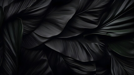 Textures of abstract black leaves for tropical leaf background. Flat lay, dark nature concept, tropical leaf, digital ai
